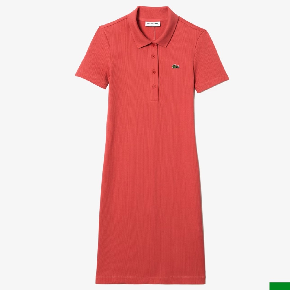 lacoste WOMEN'S SHORT SLEEVED SLIM FIT RIBBED COTTON DRESS